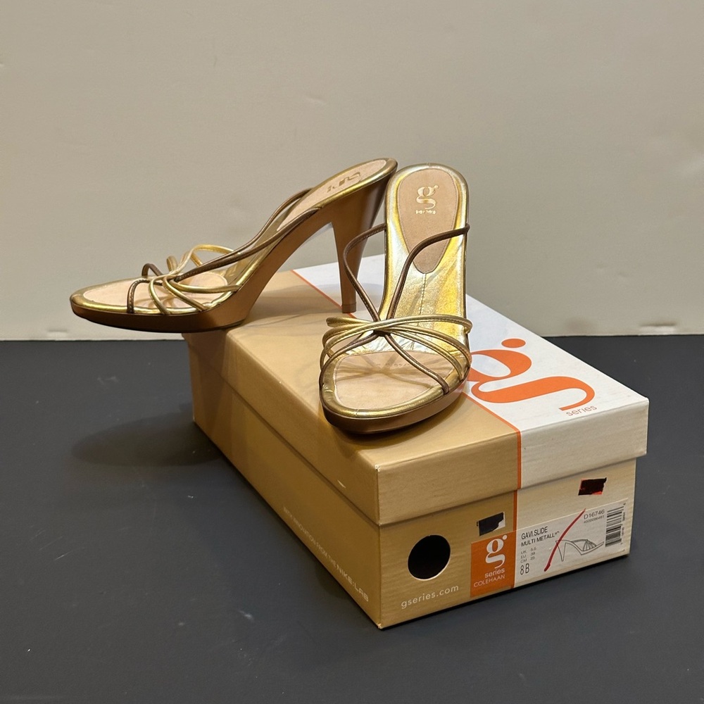 NWT Cole Haan x Nike Lab - G Series Gold Strappy Heels - Picture 3 of 10